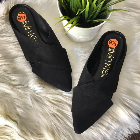 Calvin Klein Shoes - CALVIN KLEIN GERDA 2 Suede Leather Black Flats NEW